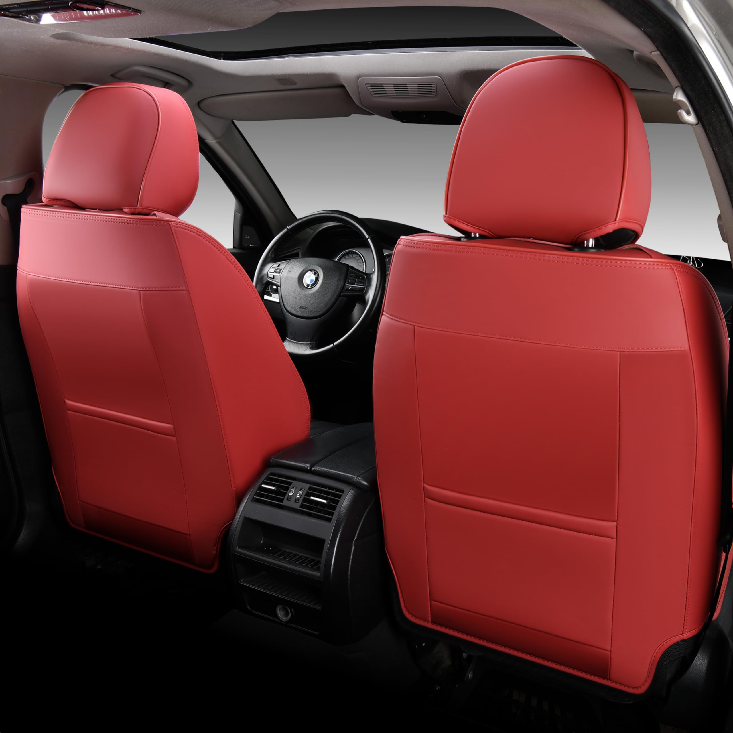 FLORICH Leather Seat Covers, Front Seat Covers for Cars, Black and Red Car Seat Cushions Waterproof Automotive Driver Seat Covers Fit for Most Cars SUV Trucks
