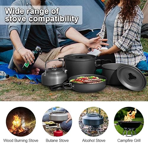 Miniatura 6 de Utensilios de cocina para acampar (tetera, sartén y olla doble, ligero, plegable, para exteriores, kit de cuatro personas, cocina portátil de picnic