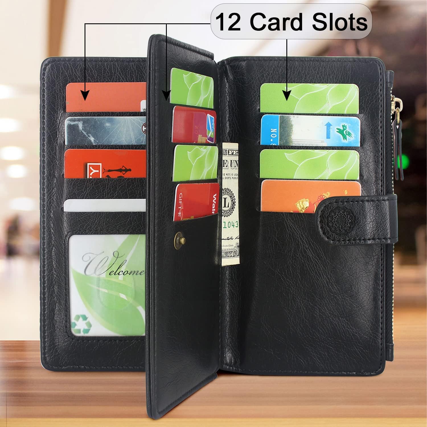 Harryshell Detachable Magnetic Zipper Wallet Leather Case with Cash Coin Pocket 12 Card Slots Holder Wrist Strap Lanyard for Samsung Galaxy S23 5G (2023) (Flower Black)