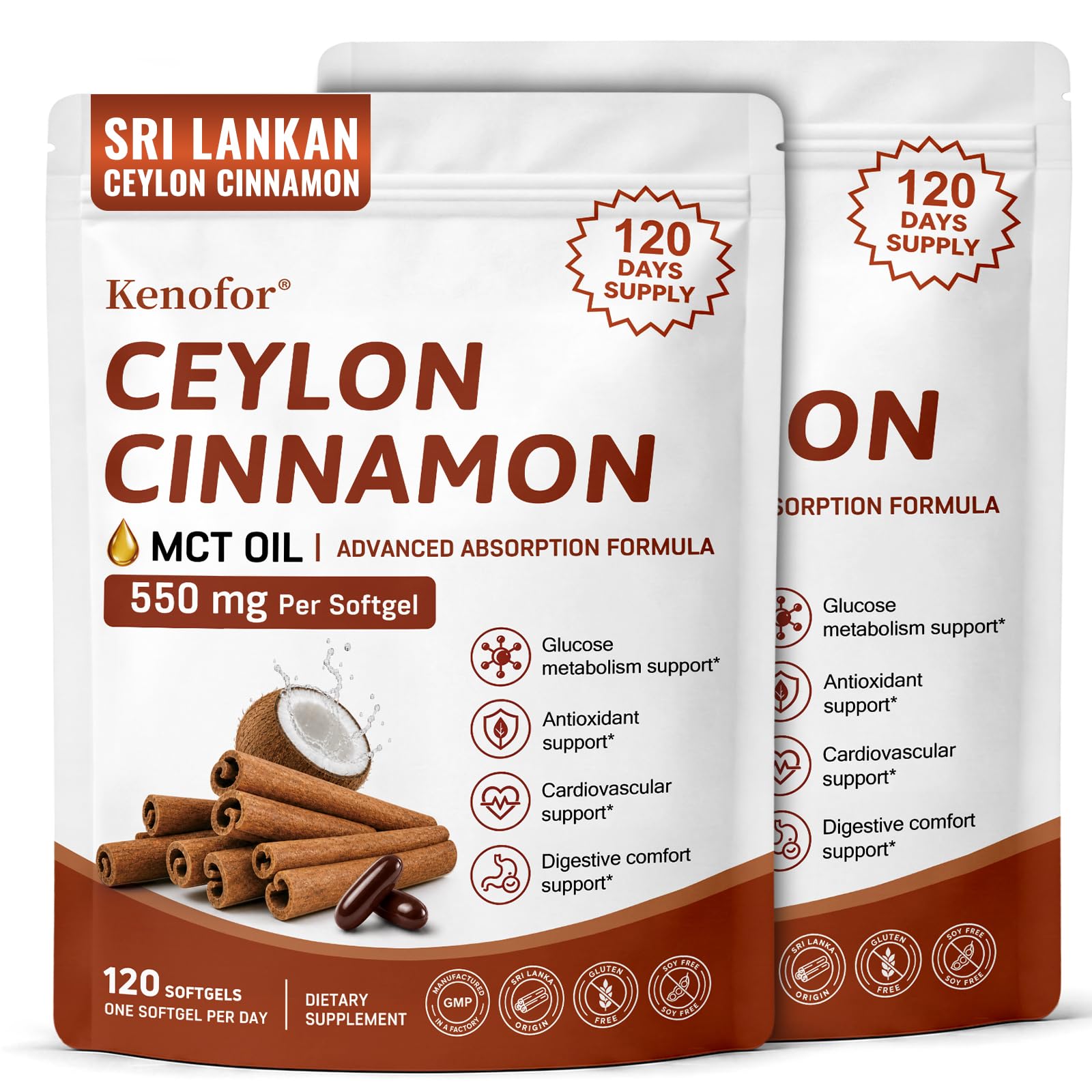Ceylon Cinnamon Softgels with MCT Oil, Sri Lanka Ceylon Cinnamon Capsules, 550mg Per Softgel 120 Day Supply Ceylon Cinnamon, Highly Bioavailable Extract, Energy & Metabolism Support, 120 Softgels — Amazon image 9