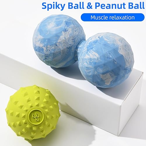 Miniatura 6 de Juego de bolas de masaje Peanut & Spiky, rodillo de maní de lacrosse doble + bola firme con puntas para liberación miofascial de tejido profundo,