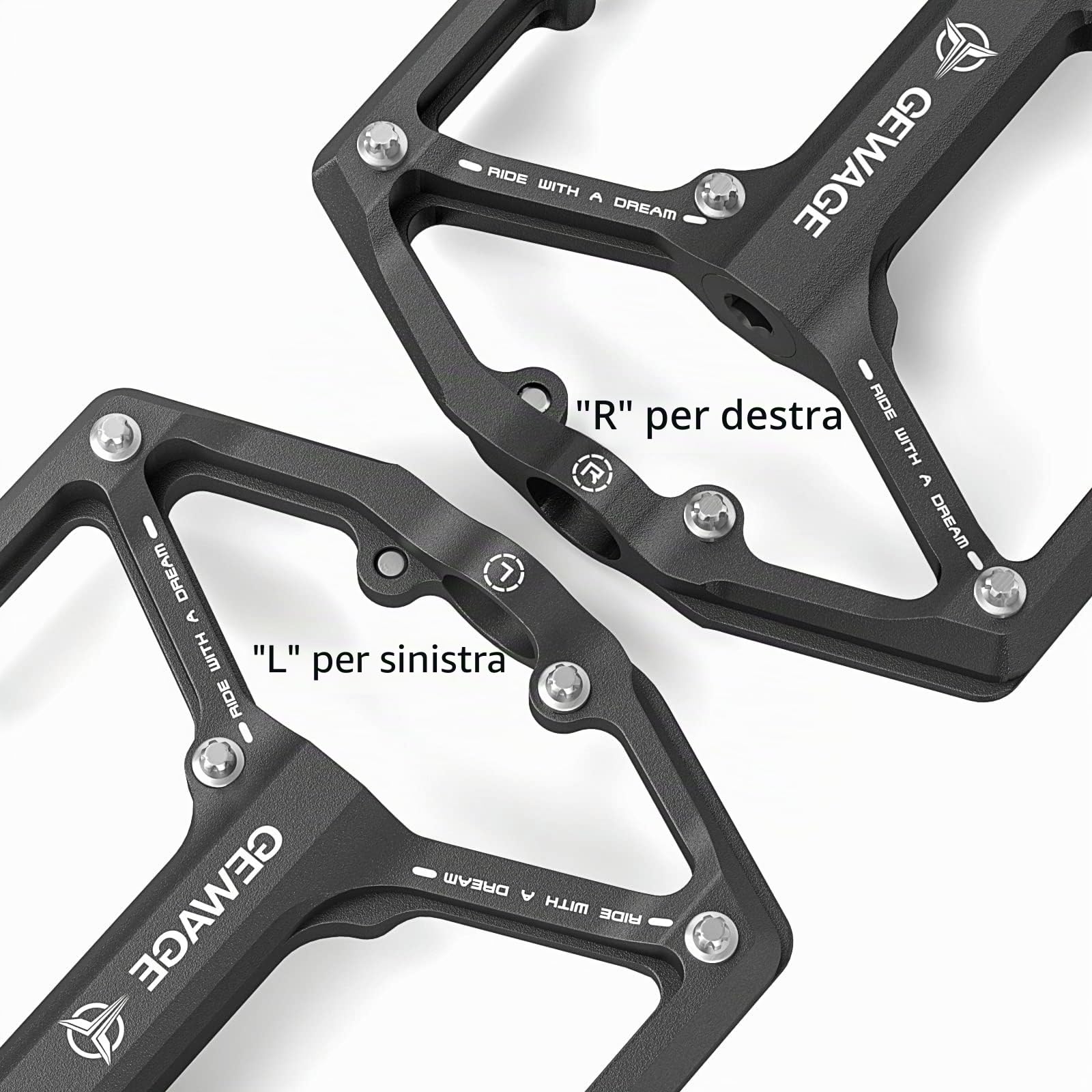 GEWAGE Pedali bici da strada/mountain bike - Pedali bici a 3 cuscinetti - Pedali piatti 9/16" lavorati a CNC con chiodi antiscivolo rimovibili