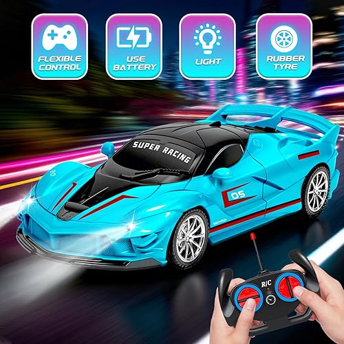 Miniatura 3 de Paquete de 2 autos de control remoto rosa y azul para niños y niñas, vehículos de juguete a control remoto con faro y controlador, auto de carreras