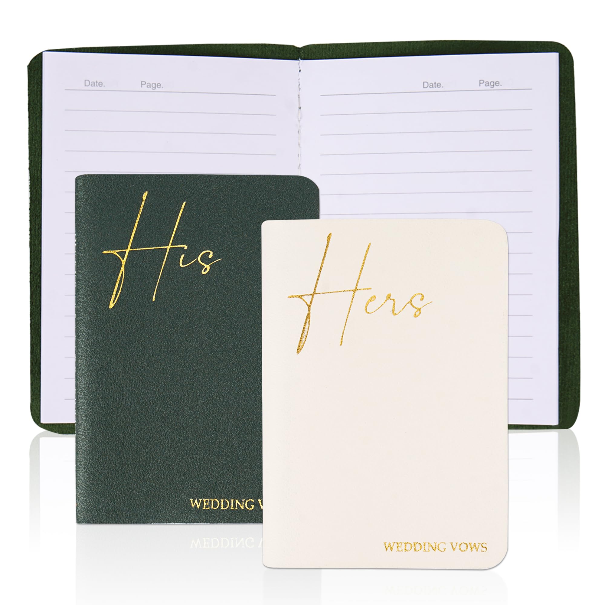 Czzmy 2 Pcs Wedding Vow Books His and Hers,Wedding Vows Journal Wedding Day Officiant Book 5.9 x 3.9 Inch,Wedding Gifts 12 Pages/Pcs(2-Green White) - Image 2