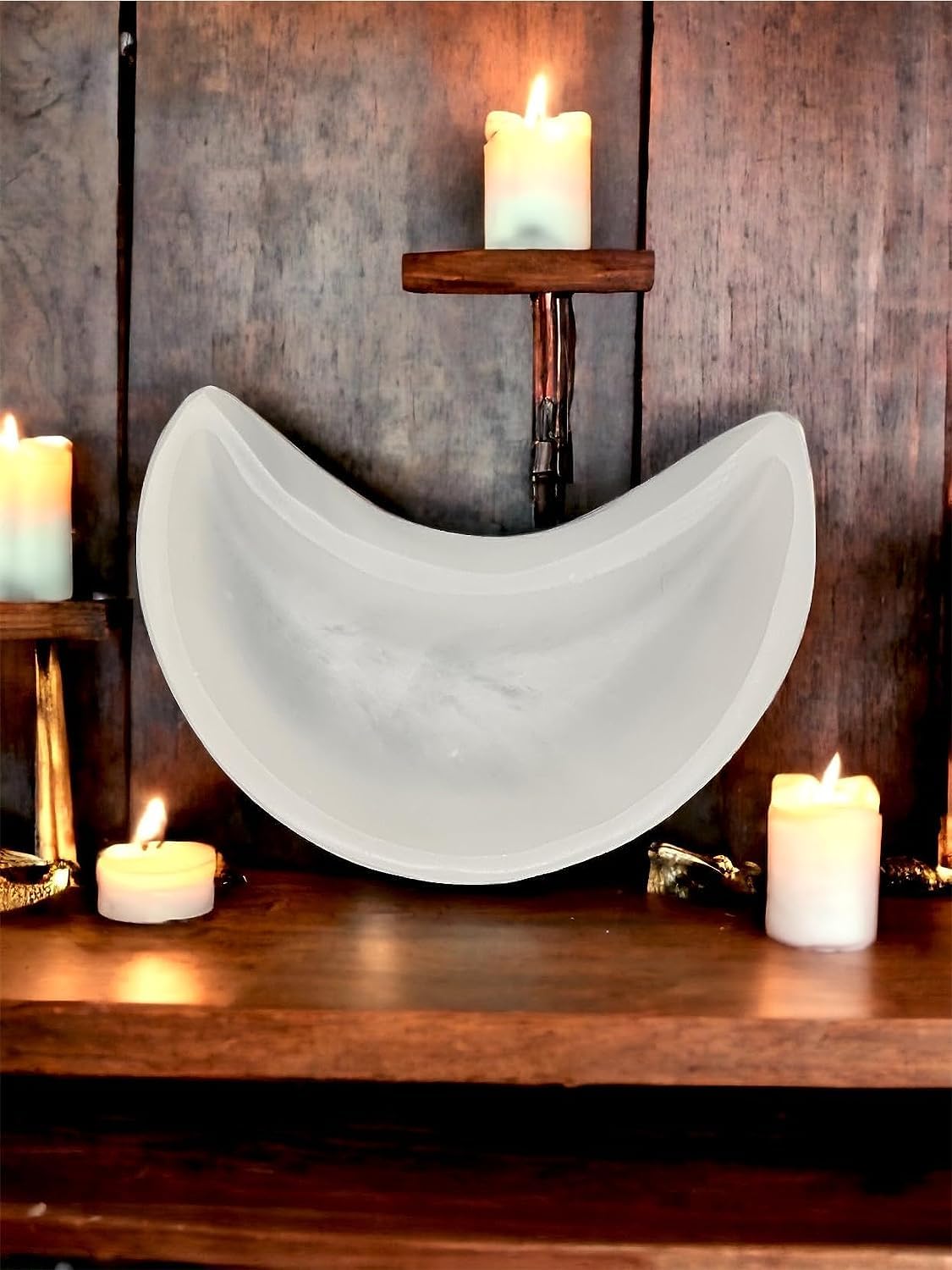 vingardium leviosa Selenite Crystal Charging Bowl Moon Shape Handmade Natural White Ritual Altar Cleansing Tumble Stones Meditation Home Decoration Gift 10cm - Image 3