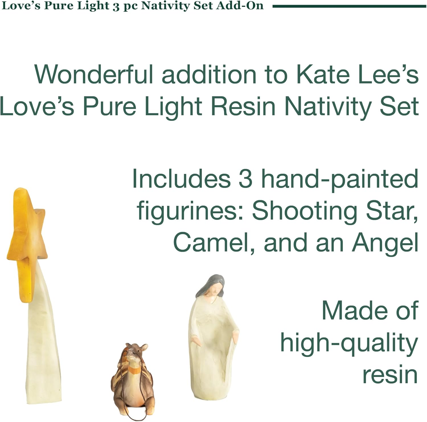 The Nativity Store Kate Lee Love's Pure Light Resin Nativity Set Add-On - Camel, Star & Angel Only - Family-Friendly Christmas Decorations (3 Piece Set)