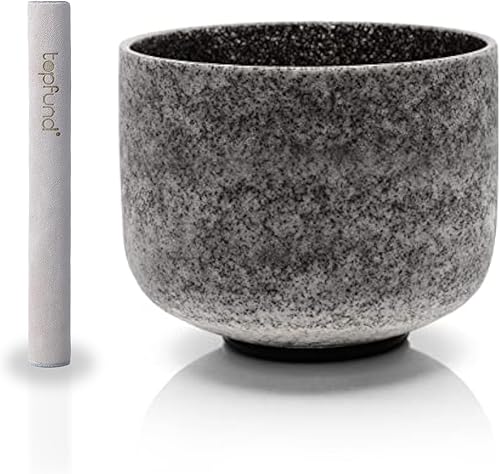 TOPFUND Moldavite Fusion F Note - Cuenco de cristal con diseño de corazón y chakra, de 10 pulgadas, con funda de transporte resistente y mazo de