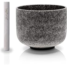 TOPFUND Moldavite Fusion 432Hz F Note Crystal Singing Bowl Heart Chakra 10 Inch with Suede Mallet