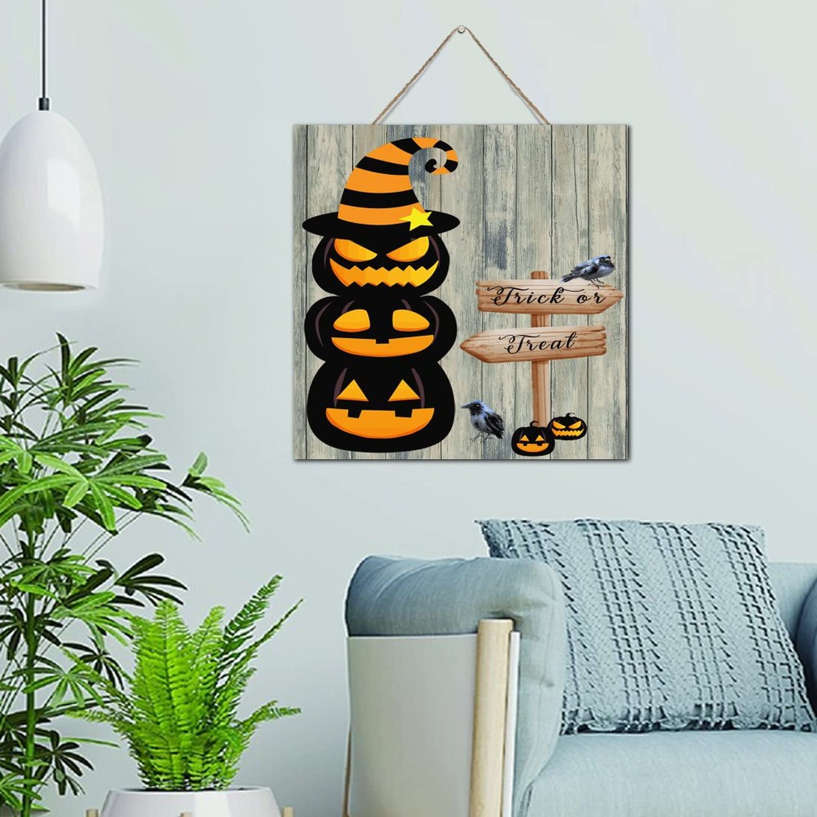 Panneau en bois de ferme Halloween avec citation citrouille et spectre