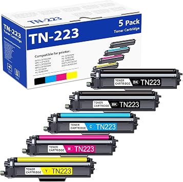 TN-223 TN223 Toner Cartridge 5 Pack Replacement for Brother TN223 BK/C/M/Y | TN-223BK/C/M/Y Toner Cartridge for MFC-L3770CDW MFC-L3750CDW MFC-L3710CW HL-L3210CW Printer