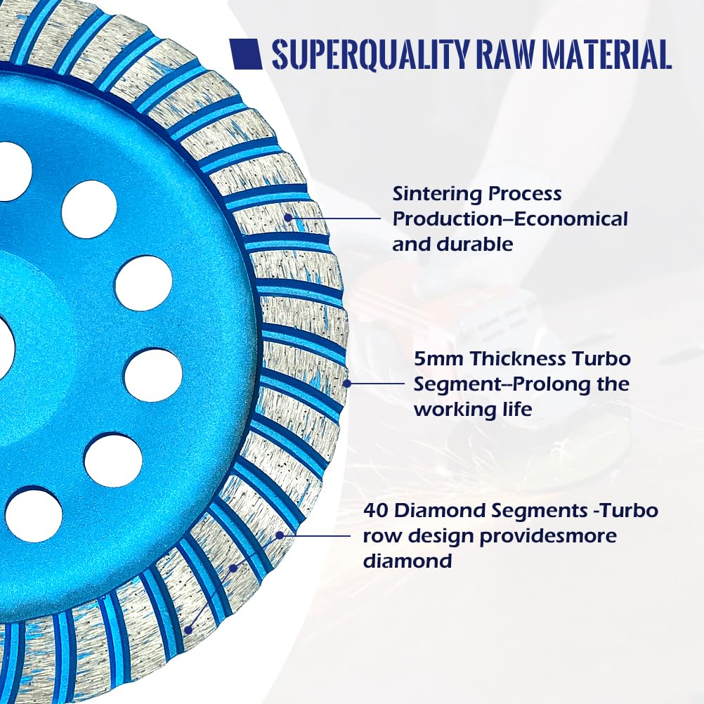 7 Inch Turbo Row Diamond Grinding Cup Wheel for Polishing&Cleaning Concrete Granite Marble Masonry Brick Surface 7/8 Inch Arbor