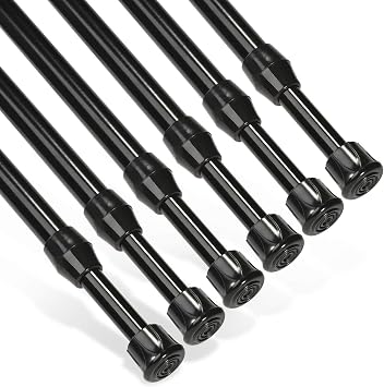 6Pcs Tension Rod, Goowin Tension Rods for Windows 28 to 48 inch, No Drilling Rustproof Spring Adjustable Tension Curtain Rod for Doors, Windows, Wardrobe Bars, Drying Support Rods, Black 28-48 inch