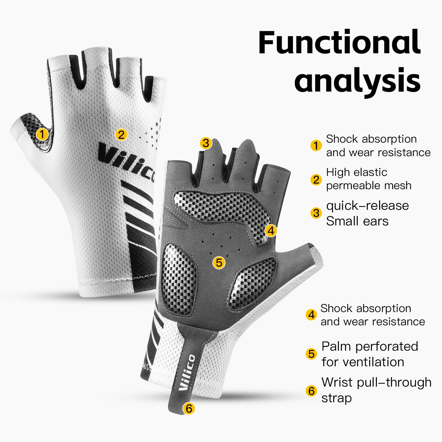 Vilico Gants de vélo pour vélo de Course et VTT – Antidérapants, Respirants, avec Coussinets amortisseurs – Légers et Confortables pour Route et Terrain