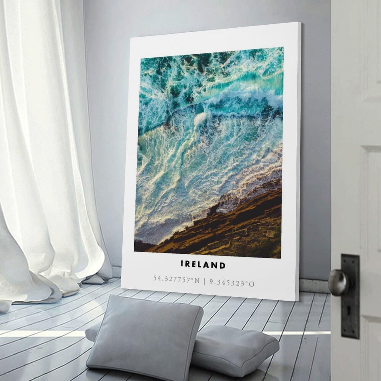 Junmoney Ireland Coastline Aerial Wall Picture Print 20x30inch(50x75cm), for Lounge Decor, Offices Or Entryway Styling, A Flexible Wall Accent for Shared Spaces