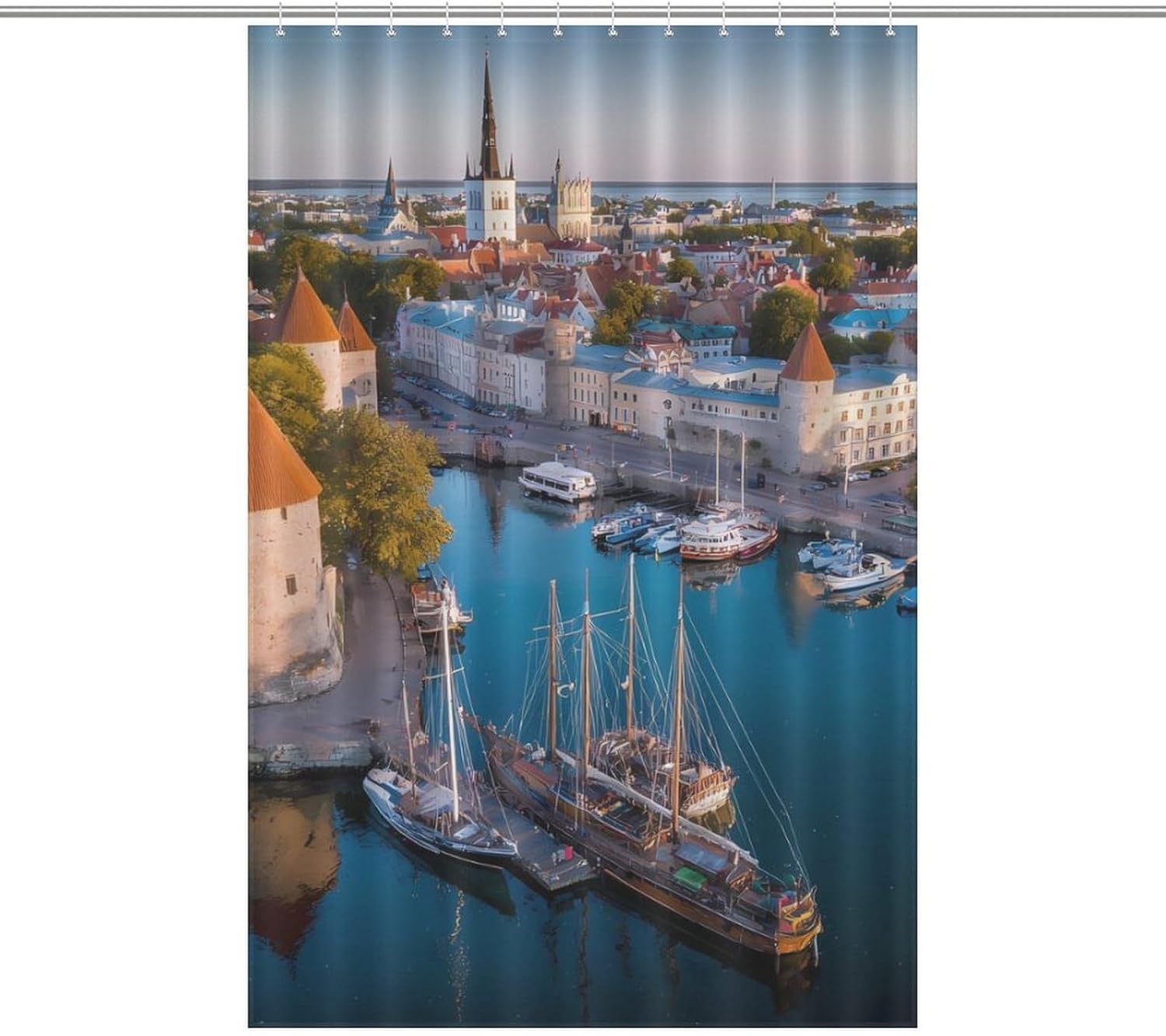 European Harbor Estonia Historical Heritage Shower Curtain 46.85x70.87Inch（119x180cm） Polyester Bath Curtain Shower Curtains Printed Decorative
