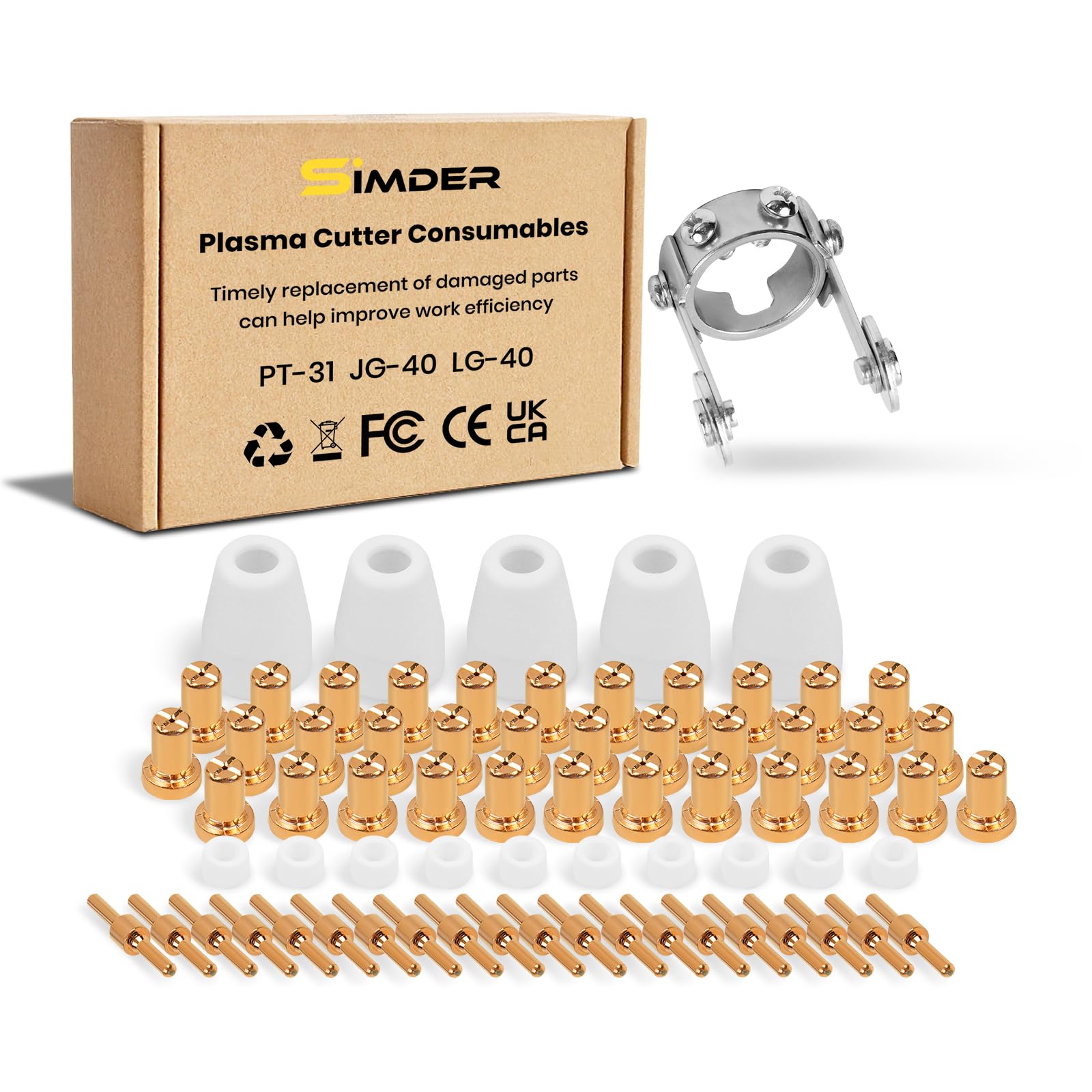 SSimder Plasmaschneider-Verbrauchsmaterialien mit Rollenführung, Radabstandshalterdüsen, Elektroden für PT-31, JG-40, LG-40, Plasmaschneider, Brenner, passend für CUT-40, CUT-50 Plasmaschneider, 71