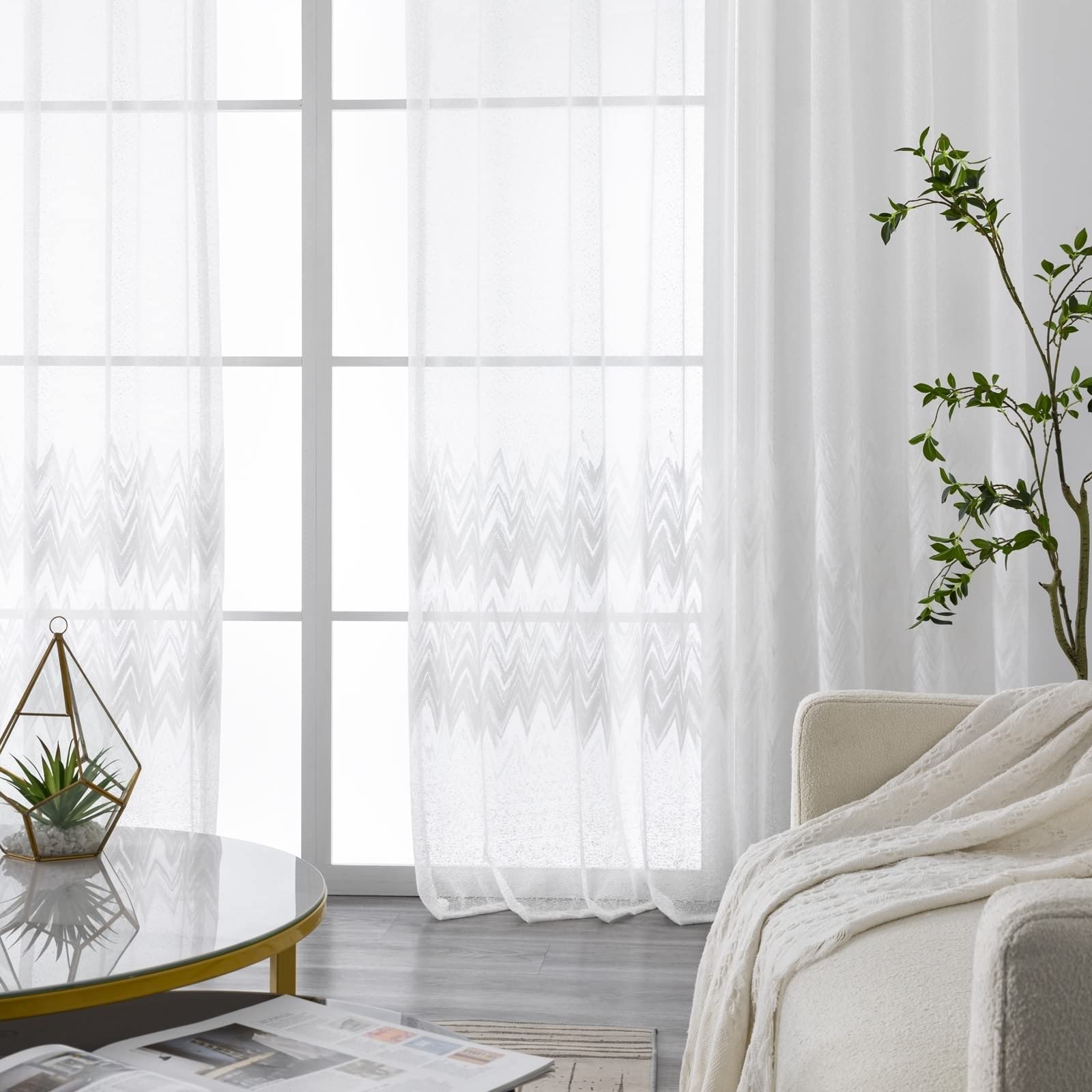 Beydodo Cortinas Traslúcidas Blancas 108, Cortinas Para Ventana De Sala De  Estar, 2 Paneles Con Ojales De Poliéster Bordado, Patrón De Ondas Blancas,  54 Pulgadas De Ancho X 108 Pulgadas De, image size:1600x1600