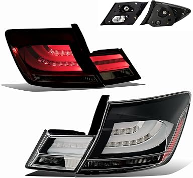 Black LED Tail Lights Assembly Set For Honda Civic 4 Door - Pair Driver Left and Passenger Right Side Replacement