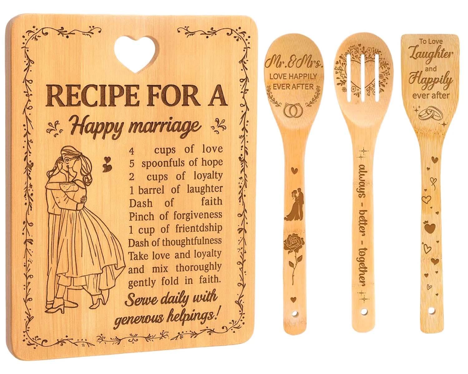 Wedding Gifts for Couple - Engagement Gifts for Couples, Happy Marriage Handmade Bamboo Cutting Chopping Board Set, Personalised Wedding Gift Idea for Bride and Groom, Mr and Mrs Presents โ image 1