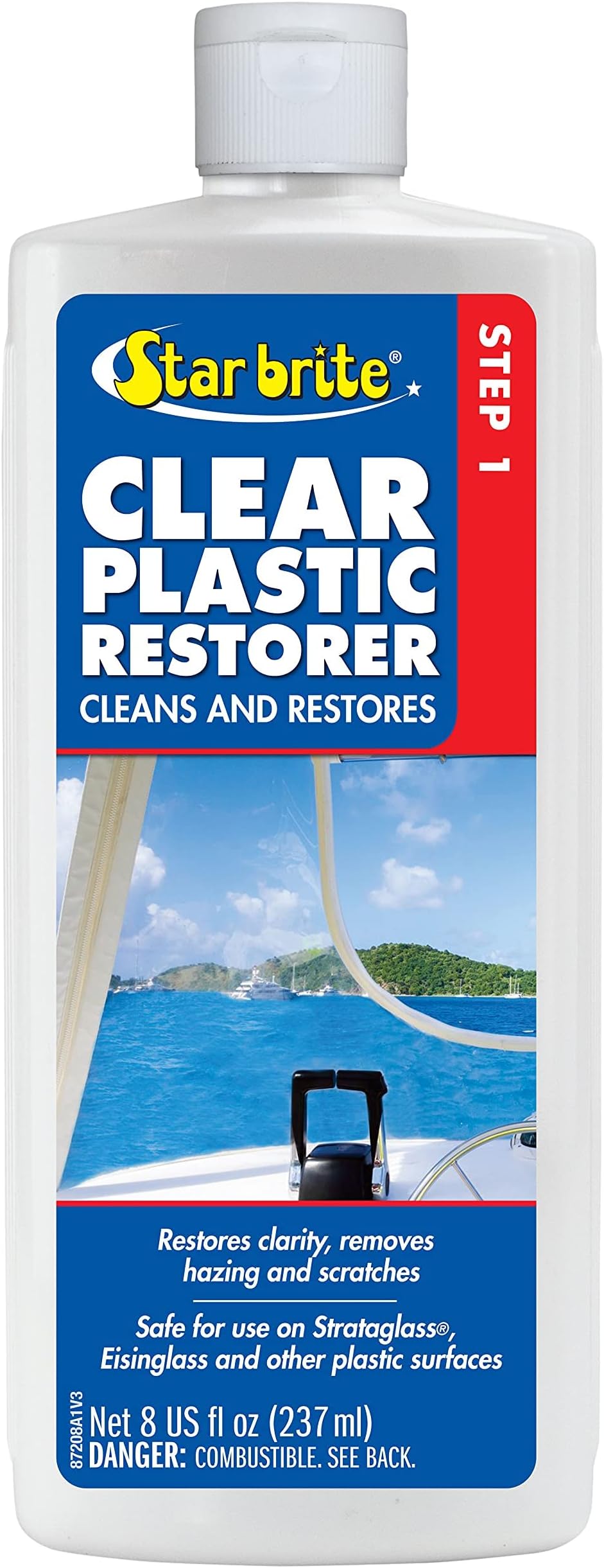 Clear Plastic Restorer - Step 1 to Renew, Restore & Maintain Old, Hazy, Yellow, Scratched Plastic, Strataglass, Isinglass, Polycarbonate & Acrylic Surfaces