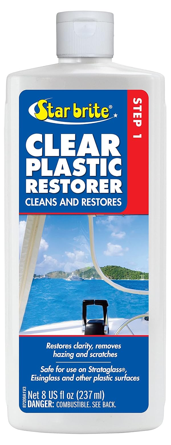STAR BRITE Clear Plastic Restorer - Haze, Yellowing & Scratch Remover - Step 1 - Renew Strataglass, Eisenglass, Acrylic, Polycarbonate, Headlights and More - 8 OZ (087208) by STAR BRITE - Used condition - US$11.93