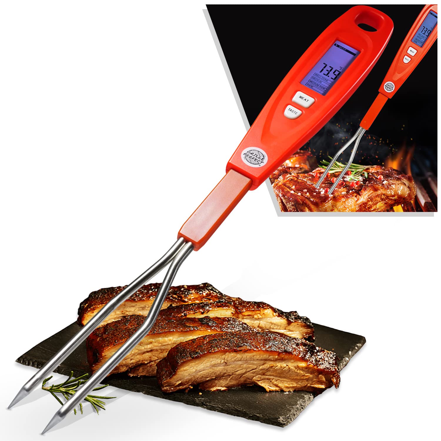 Meat Thermometer Fork for Grilling & BBQ with Ready Alarm & Stainless Steel Probes : Patio, Lawn & Garden