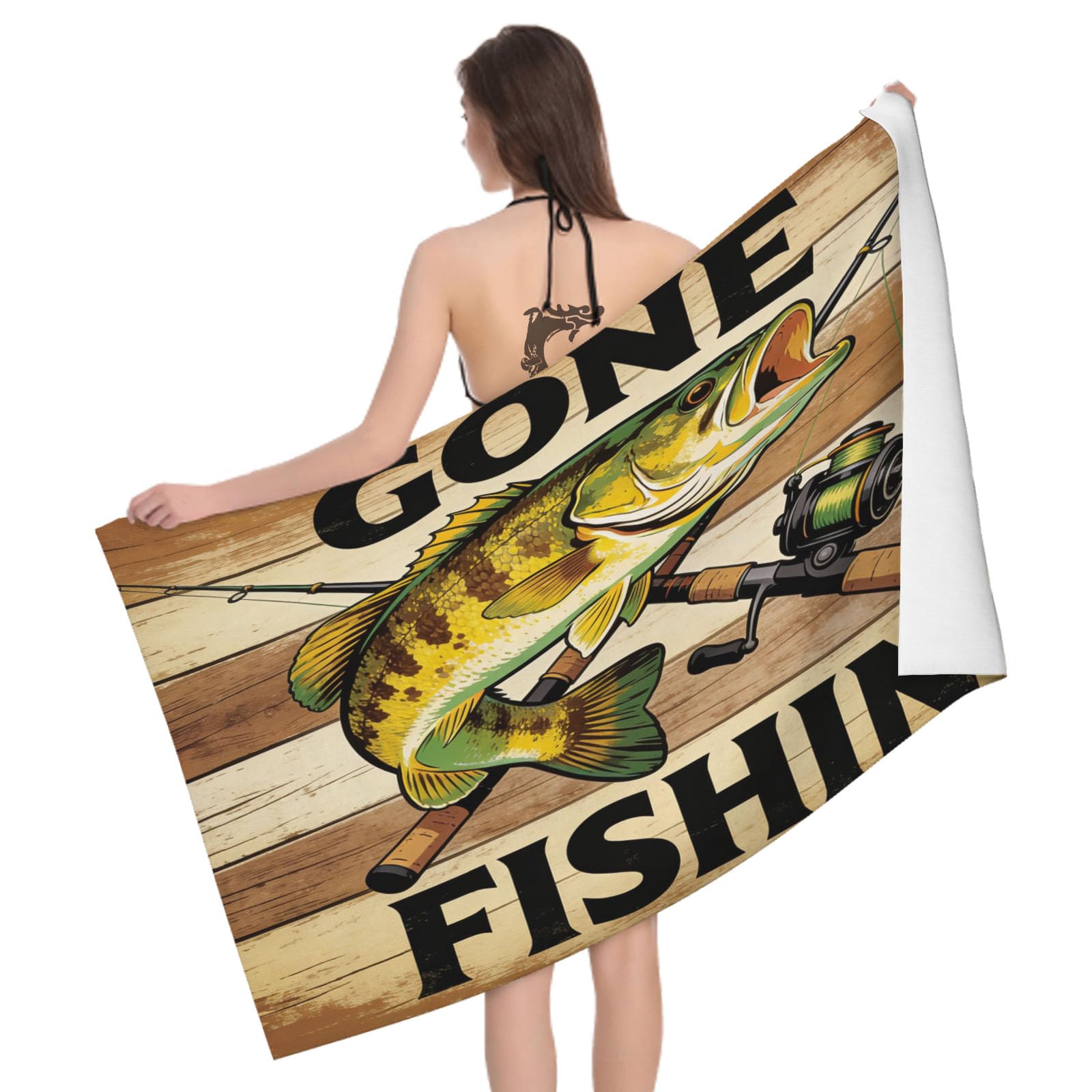 Leichong 3D Fishing Beach Towel Large Microfiber Soft Quick Dry for Adults, Outdoor Theme Bath Towel Lightweight Soft Absorbent for Travel Swimming Pool Sports, 80 x 160 cm