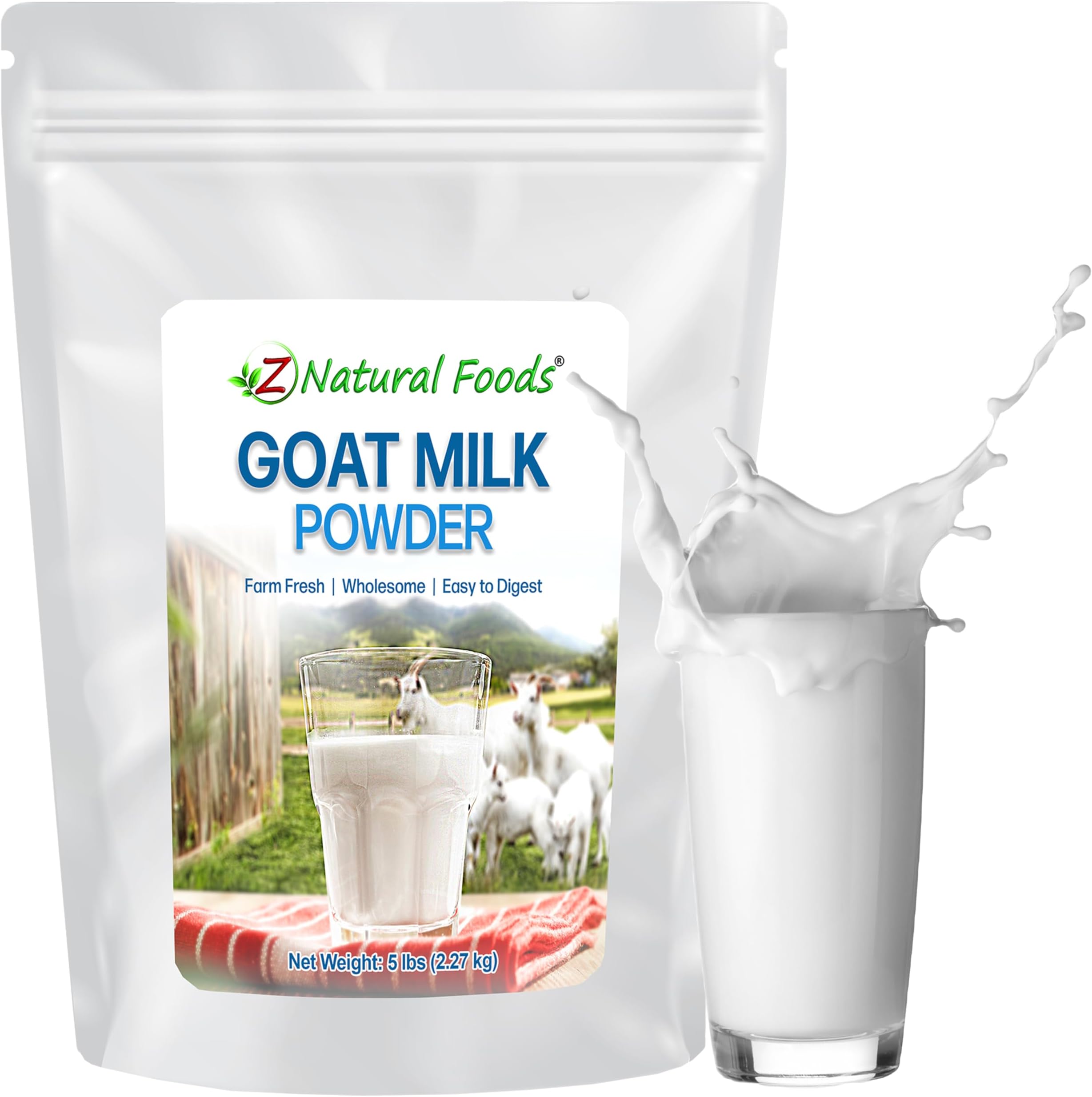 Z Natural Foods Goat Milk Powder - Pure Netherlands Full Cream Milk, Powdered Goat Milk, Highly Nutritious, Easy Digestion - Whole Goats Milk for Adults for Smoothies, Cooking, Baking, 5 lbs