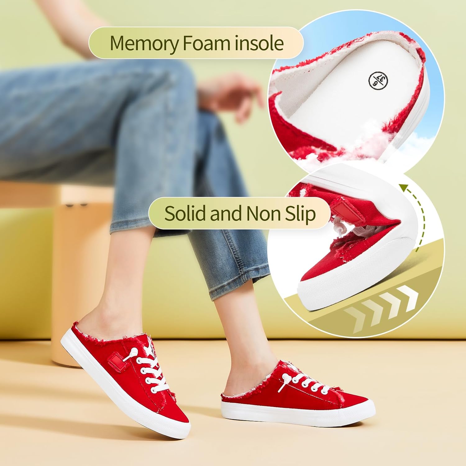 BENPAO Women's Slip on Sneakers Canvas Slip ons Shoes Fashion Comfortable Mules Womens Non Slip Loafers Casual Backless Shoes - Image 5