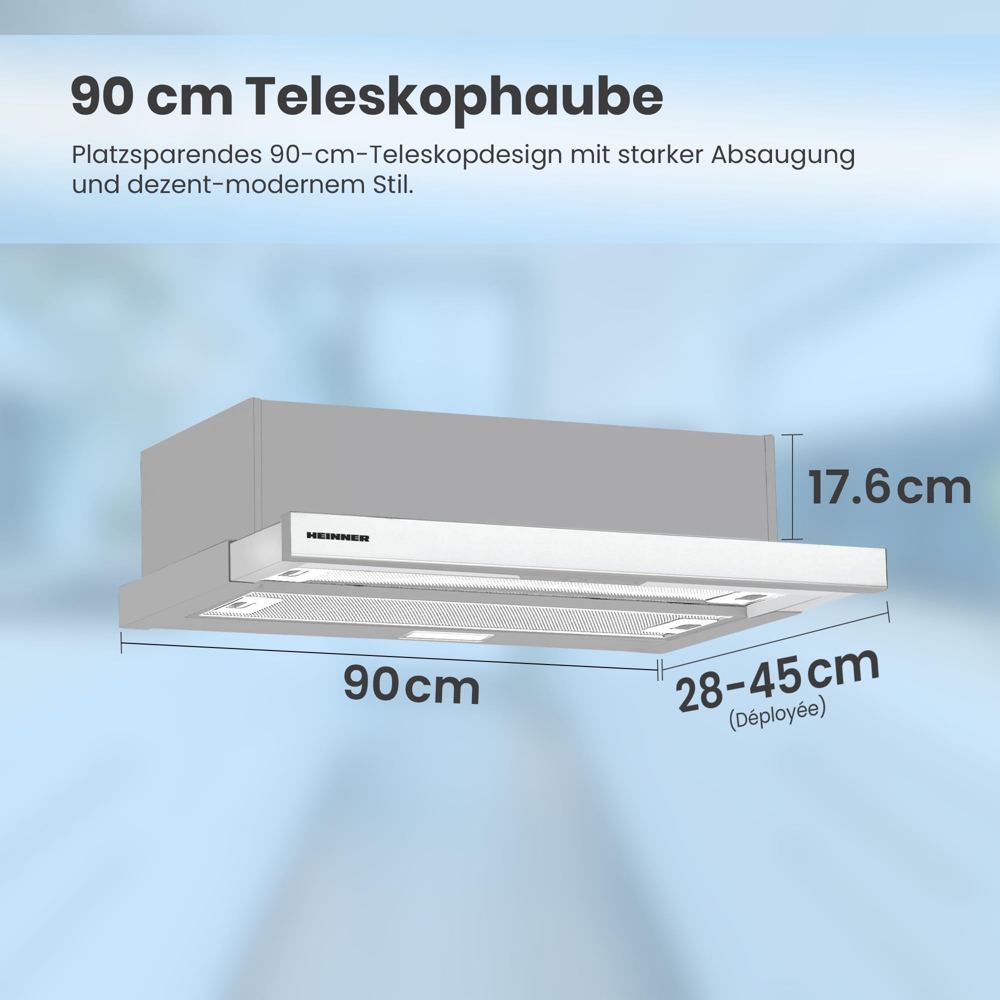 HTCH-490IX Einbauherd Dunstabzugshaube 90 cm 413,5 m³/h LED-Beleuchtung Silber