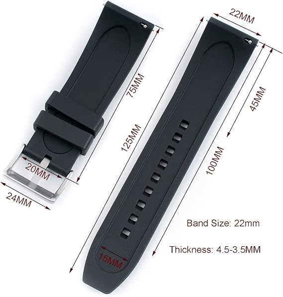 FKM Rubber Watch Strap Quick Release Fluororubber 19mm 20mm 21mm 22mm Soft Durable FKM Rubber Watch Band Universal Replacement Band Strap for Men Women