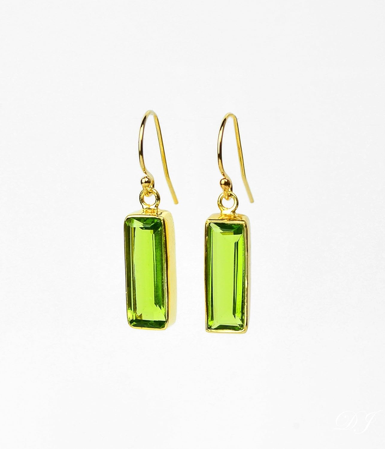 Peridot earrings, August Birthstone Earrings, Gemstone Bar Dangle Earrings