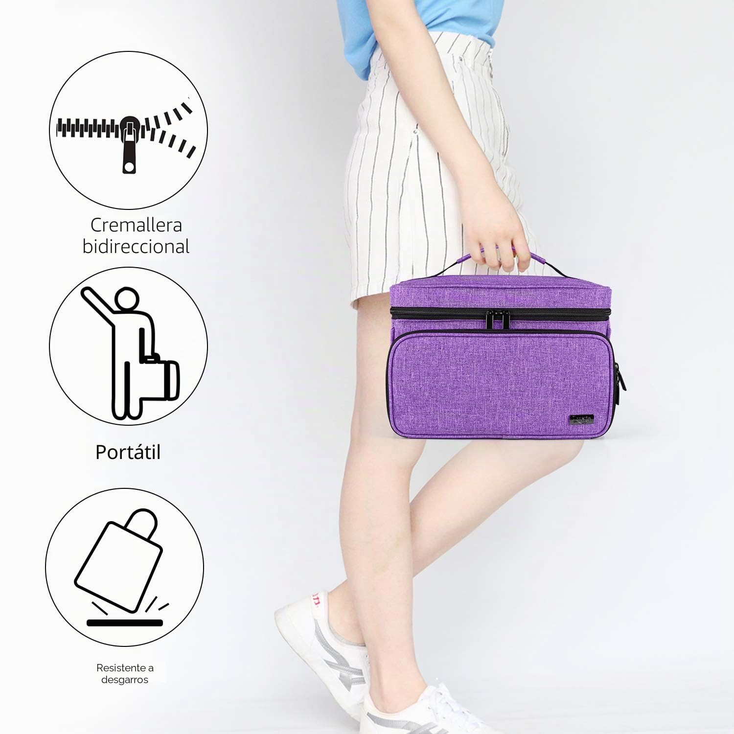 Luxja Bolsa para Kit de Costuracon 2 Bolsillos Transparentes Desmontables | Bolsa para Hilo, Agujas, Tijeras y Otras Herramientas de Costura (Solo Bolsa), Púrpura