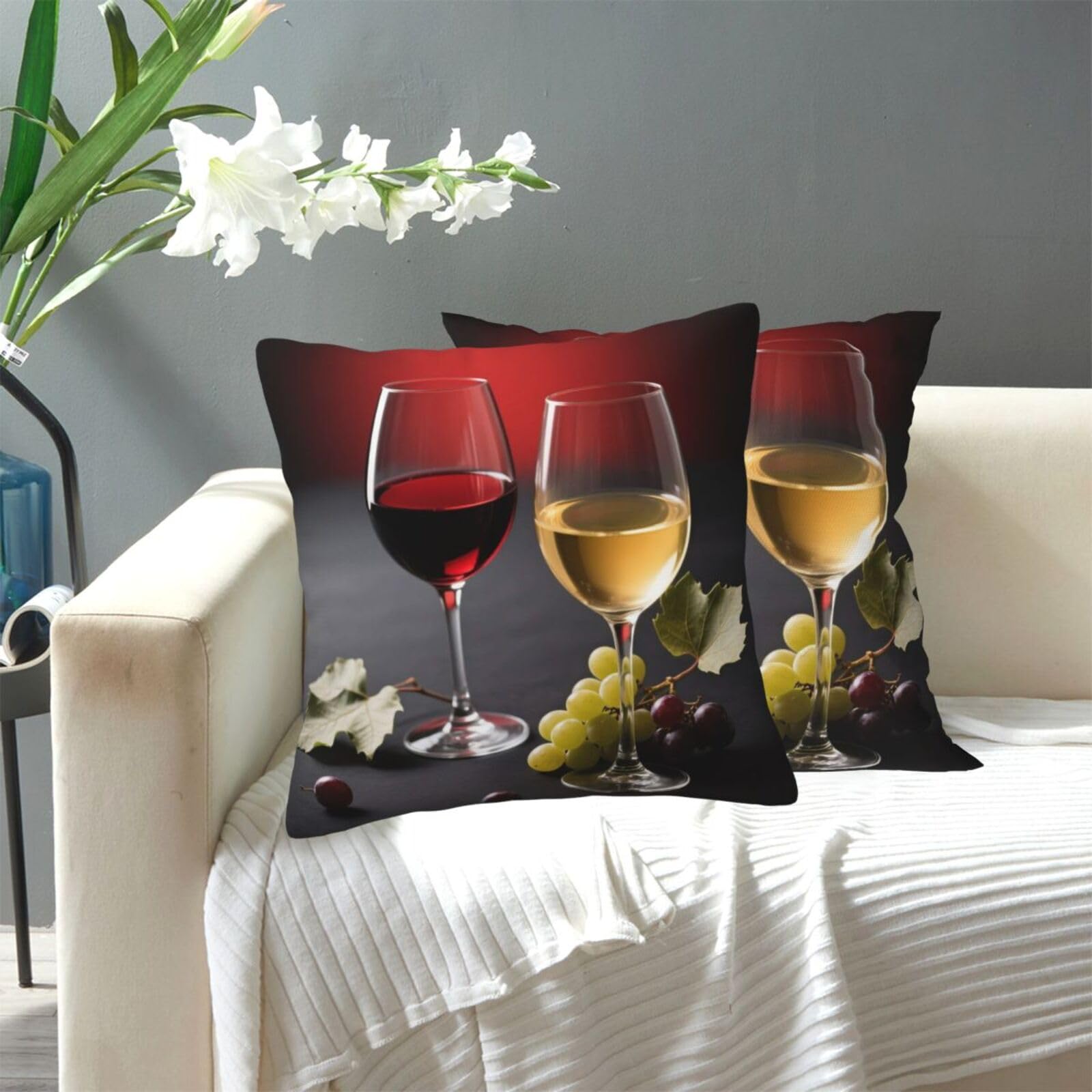 FekiLoot Decorative Throw Pillow Covers Modern Farmhouse Pillowcase Double Sided Cozy Cushion Cover for Sofa Couch Bed 20"X20" Wine Glasses