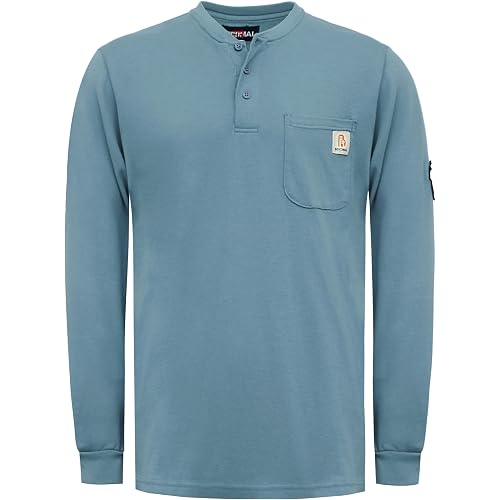 BOCOMAL Men's FR Shirts Henley 7oz Heavyweight Flame Resistant Work Shirt