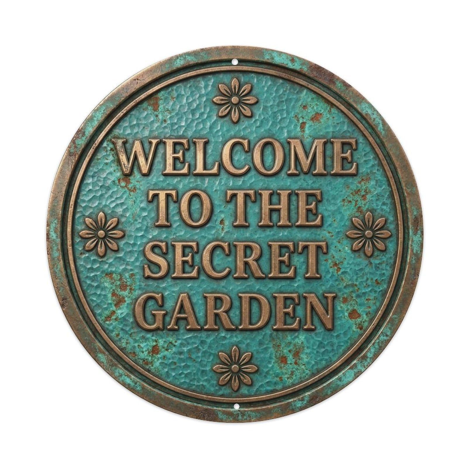 Vintage Welcome Secret Garden Hammered Metal Tin Sign