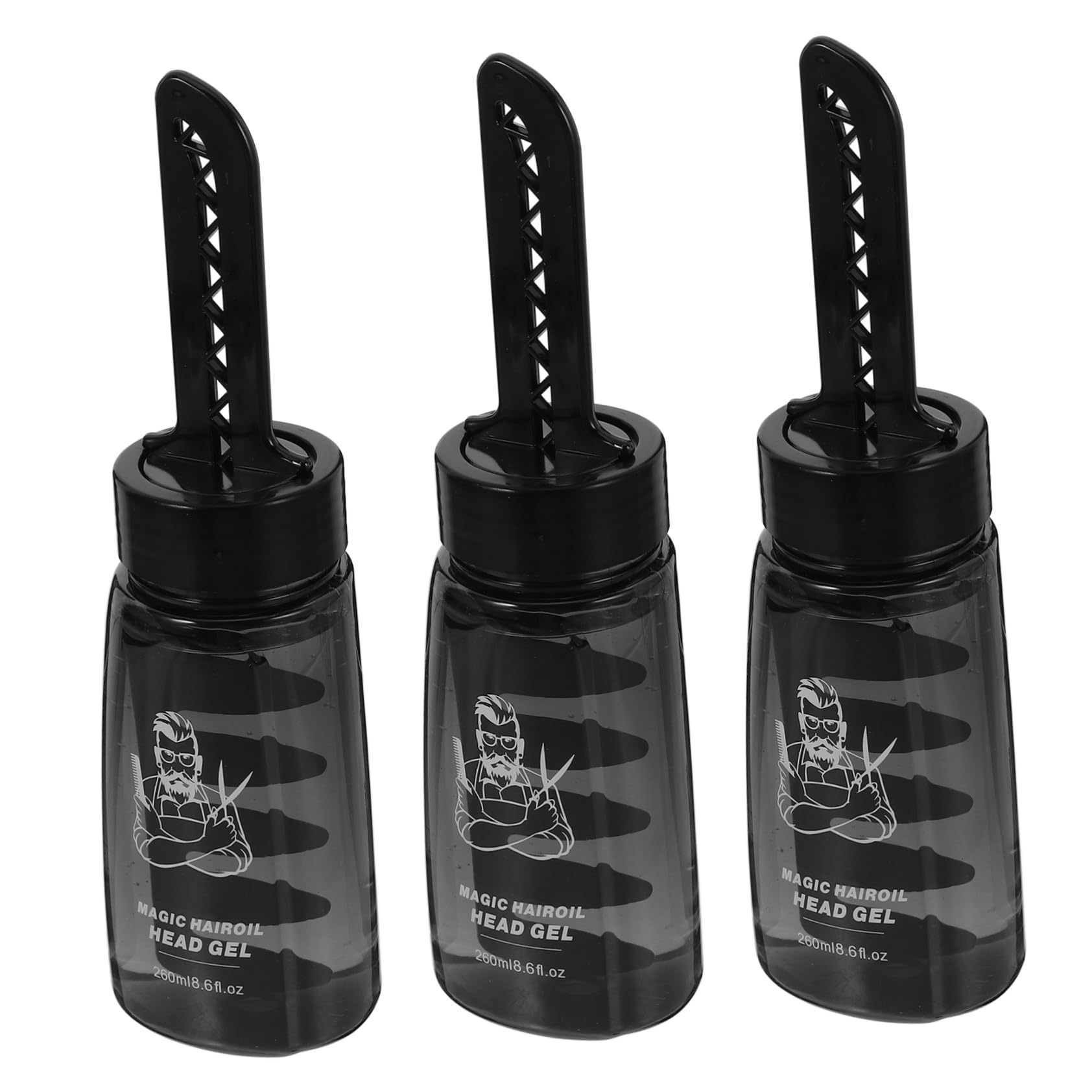 3 Leere Haargelflaschen 260ml Kunststoff, mit Kamm und Applikator