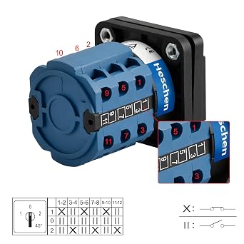 Heschen Universal Rotary Cam Selector Changeover Switch SZW26-20/D303.3 660V 20A 3 Position 3 Phase 12 Terminals