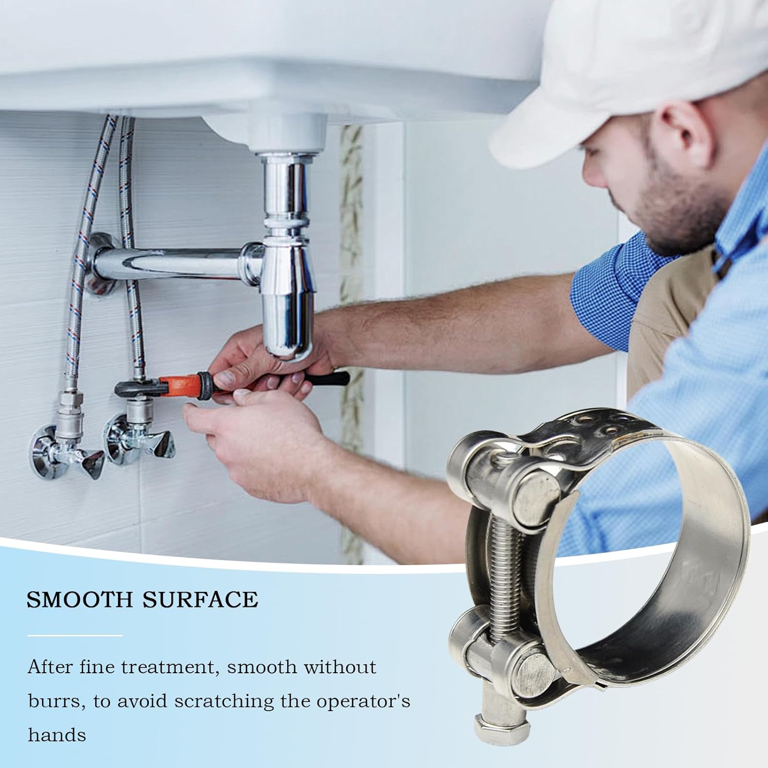 Adjustable Worm Gear Hose Clamp | Stainless Steel Smooth Surfaces Hose Clamp | Adjustable Sturdy Thick and Stable Pipe Clip for Plumbing Automotive