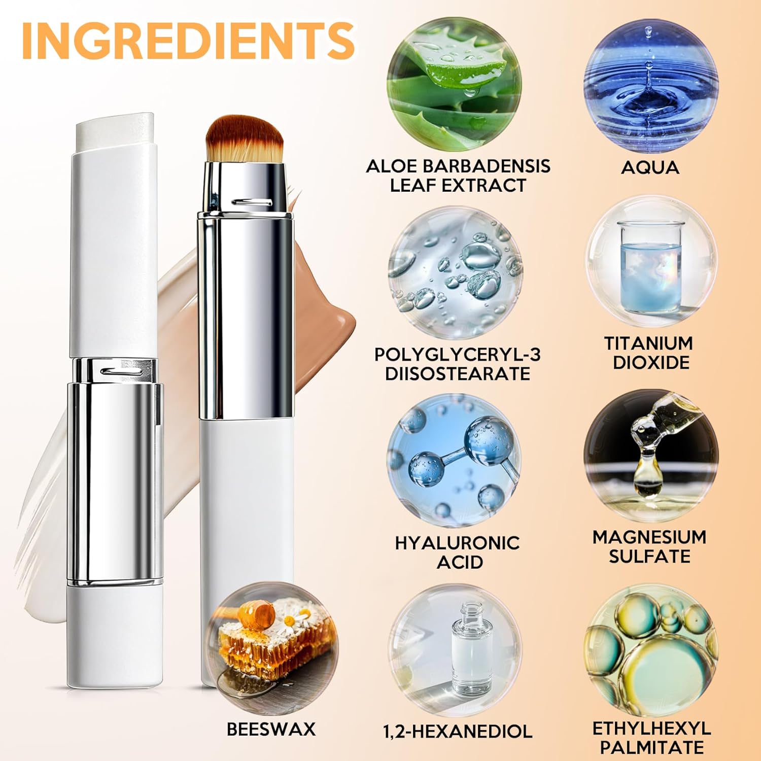 Upgrade 2 in 1 Blanc Cover Cream Stick V - Color Changing Foundation Stick with Volufiline - Hydrating Concealer Base Makeup, Dual-Ended with Built-in Brush, Portable for Daily Use (Natural) - Image 5