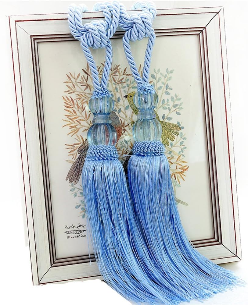 Curtain Buckle One Pair European Style Curtain Tassel Tiebacks Luxurious Holders Home Decor (Sky Blue)