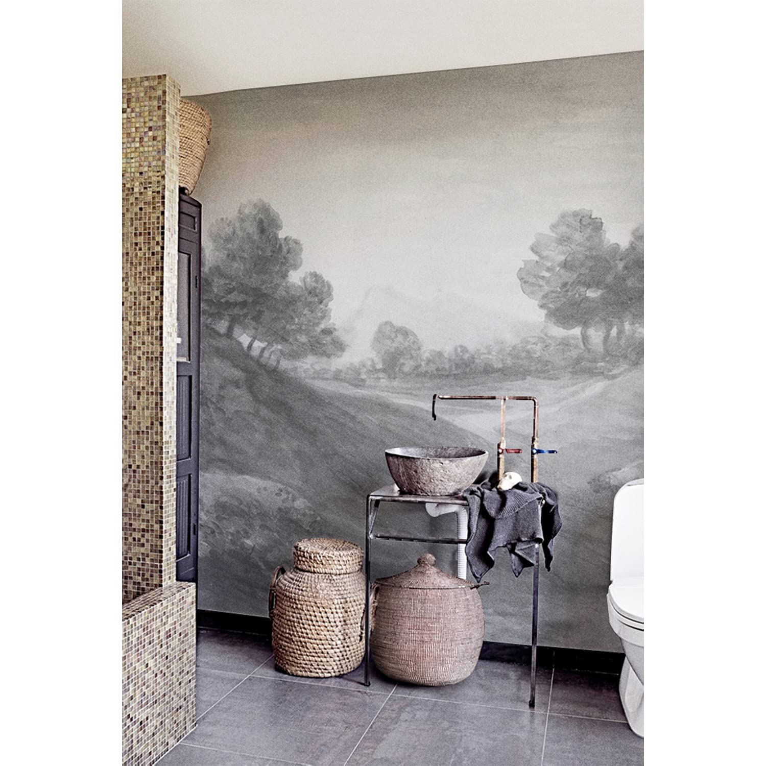 Papier peint paysages vintage sous forme de lé en tissu intissé pour une chambre style campagne