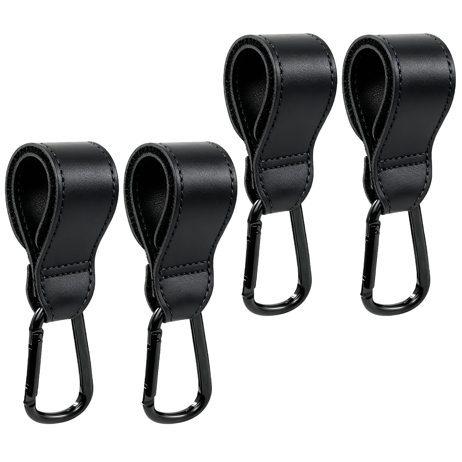 Verazquy 4Pcs Buggy Clips for Pram Non-Slip Bag Hooks Heavy Duty Pram Hooks with Carabiner Anti-Slip Adjustable Stroller Clips for Diaper Bag Pushchair Black PU Leather Durable Universal