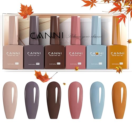 CANNI Juego de esmaltes de uñas de gel sin hema, de 0.3 fl oz, kit de 6 esmaltes de gel de colores nude, kit de manicura de gel de uñas LED para