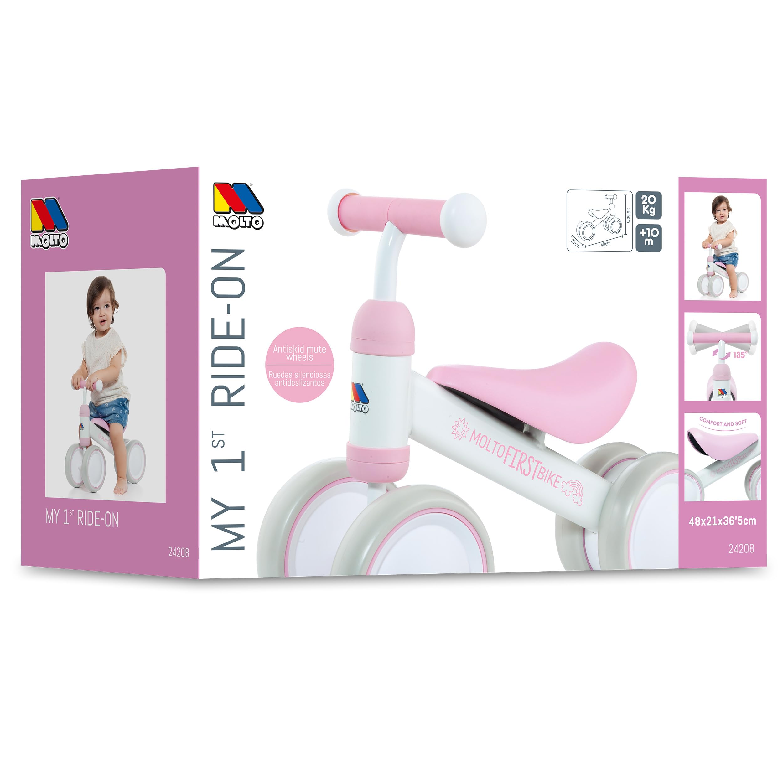 MOLTO | Bicicleta sin Pedales My 1st Ride on Rosa Corre Pasillos para Uso en Casa o en el Parque | Juguetes Infantiles Seguros y Resistentes | Fomenta el Desarrollo de los niños y niñas | + 10 Meses