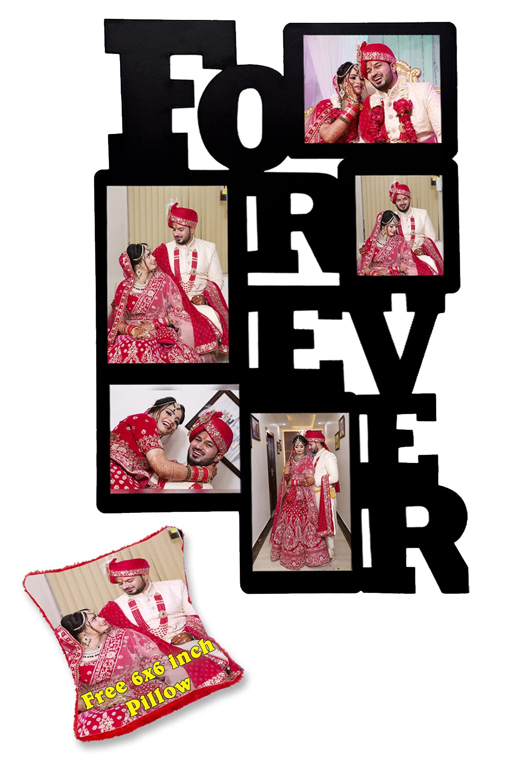 Pixelkari - Forever Style Wooden Photo Frame Collage with Photos, Free Pillow |Best Gifts for - Valentine, Anniversary, Husband, Wife, Couple.(16x24 inch)
