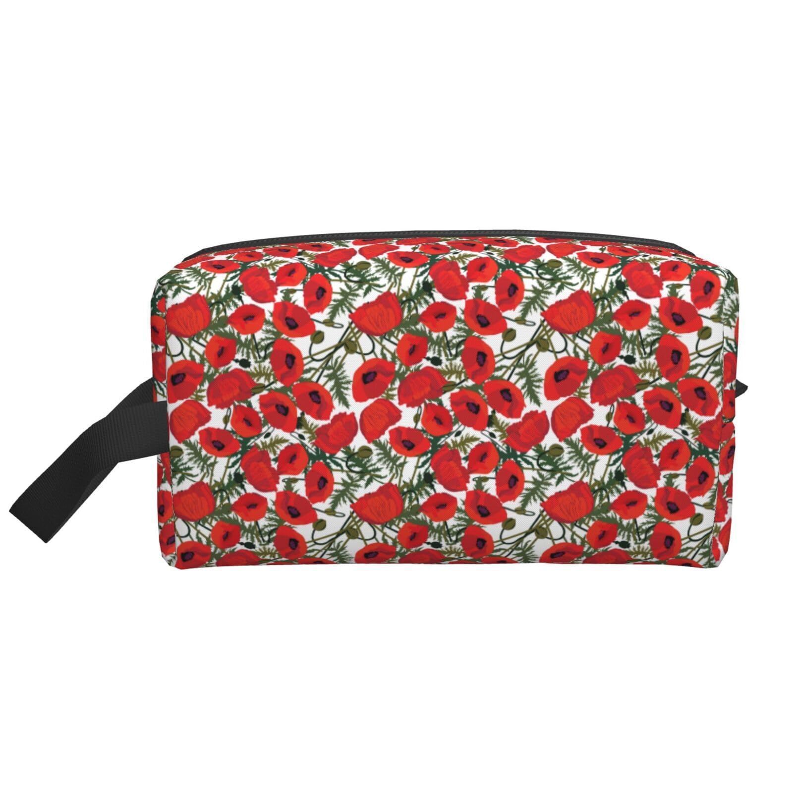 Ercgad Unisex White Flower Pattern Print Large Capacity Travel Toiletry Bag Cosmetic Pouch Daily Storage Makeup Case