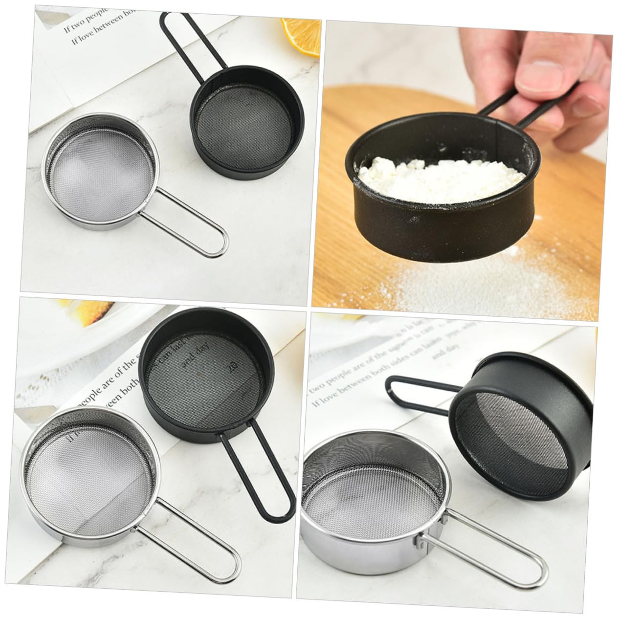 Set mit 4 kleinen Mehlsieben aus Edelstahl mit feiner Masche, Küchensieb- und Passierwerkzeug, perfekt zum Backen und Kochen