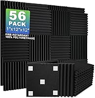 Vista 9 de Paquete de 56 paneles de espuma acústica, 12 x 12 x 2 pulgadas, paneles de espuma a prueba de sonido para paredes, pirámide, insonorización, espuma