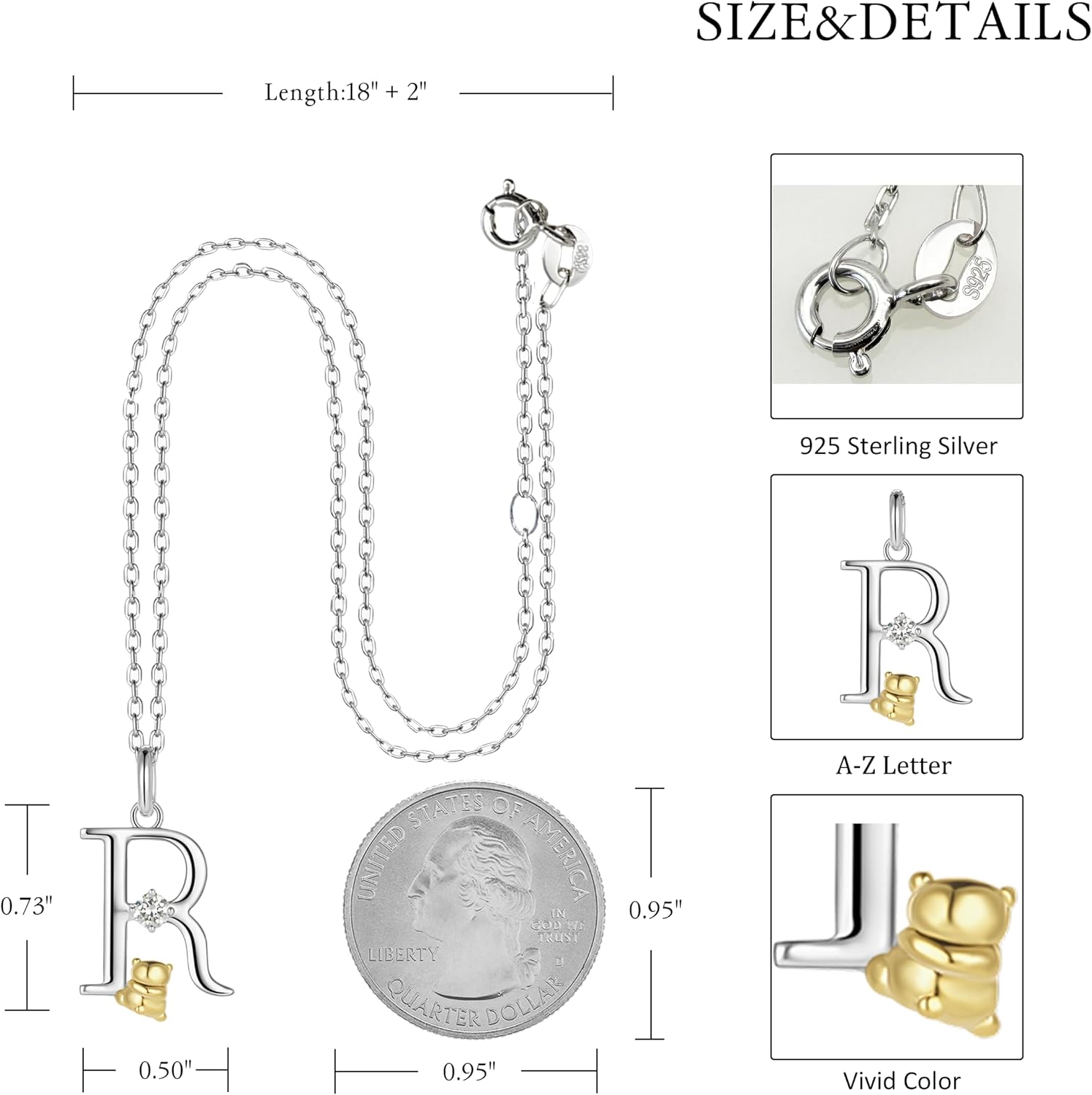 LAB Grown Diamond Silver Initial Necklace for Women A-Z Letter Cute Panda Pendant Necklace Jewelry Gifts